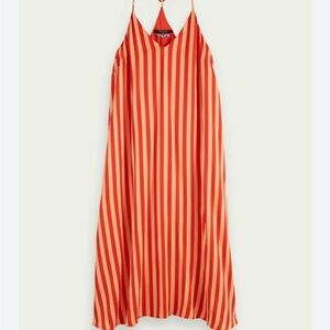 Scotch & Soda Orange Striped Satin Sleeveless Slip Dress  NWOT